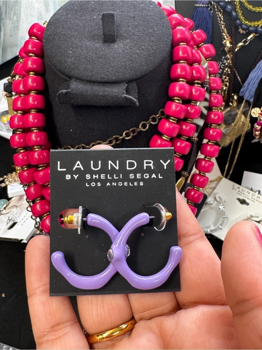 Laundry By Shelli Segal Lavender Hoop Earrings with Gold-Tone Posts